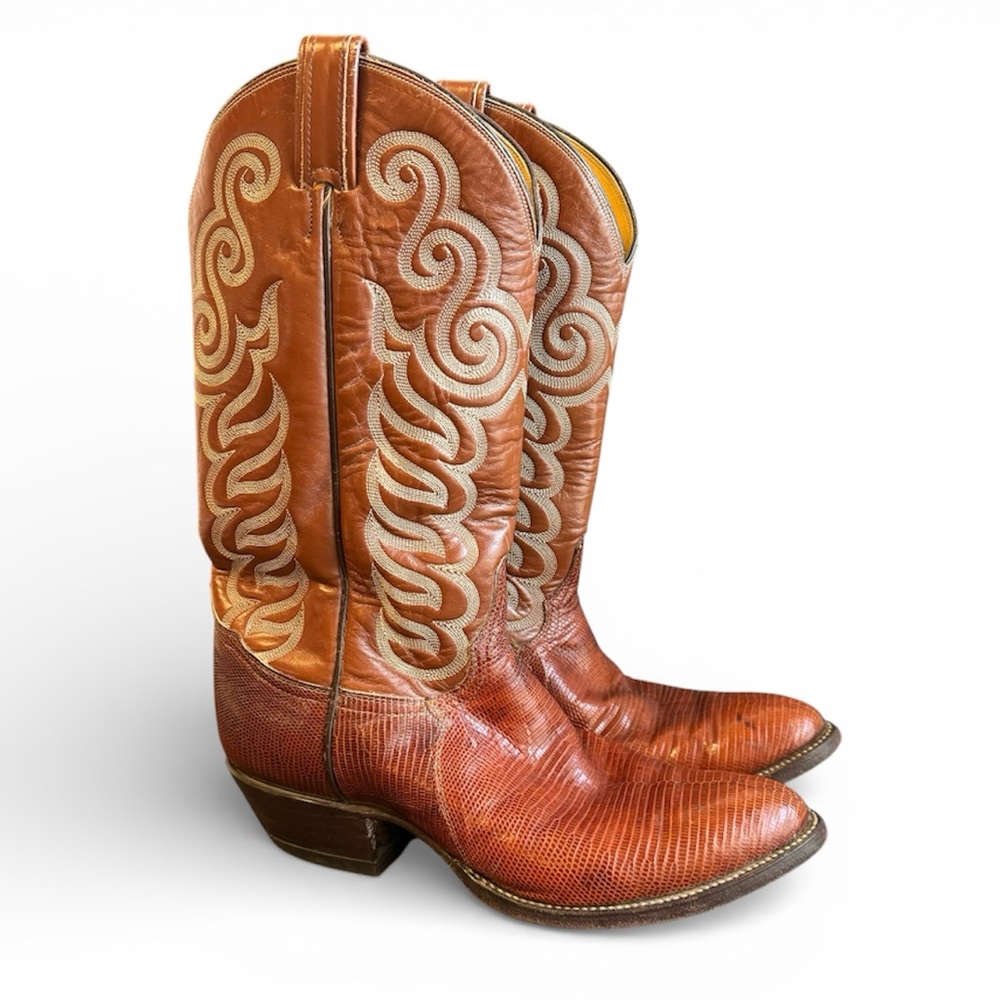 Vintage Tony Lama Exotic Leather‎ Cowboy Boots Brown Reptile Iguana Mens 7 B